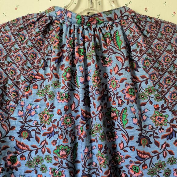 Boden Top Size 6 Blue Paisley Floral Mixed Prints Button-Up Bobble Trim Cotton - Picture 9 of 16